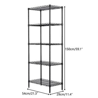 Karl home Black 5-Tier Heavy Duty Steel Freestanding Garage Storage Shelving Unit (11.42 in. W x 59 in. H x 21.3 in. D) 302992573310