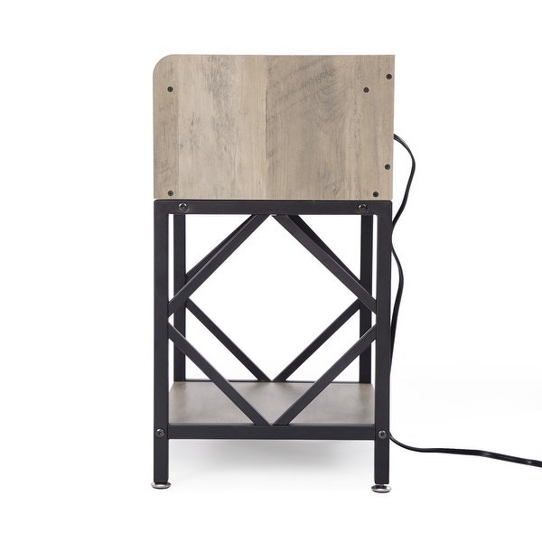 Wood Nightstand End Table Side Table with Charging StationandUSB Ports