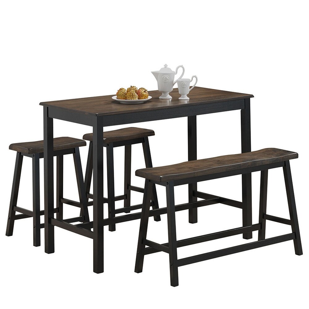 Costway 4 Pcs Solid Wood Counter Height Table Set w/ Height Bench