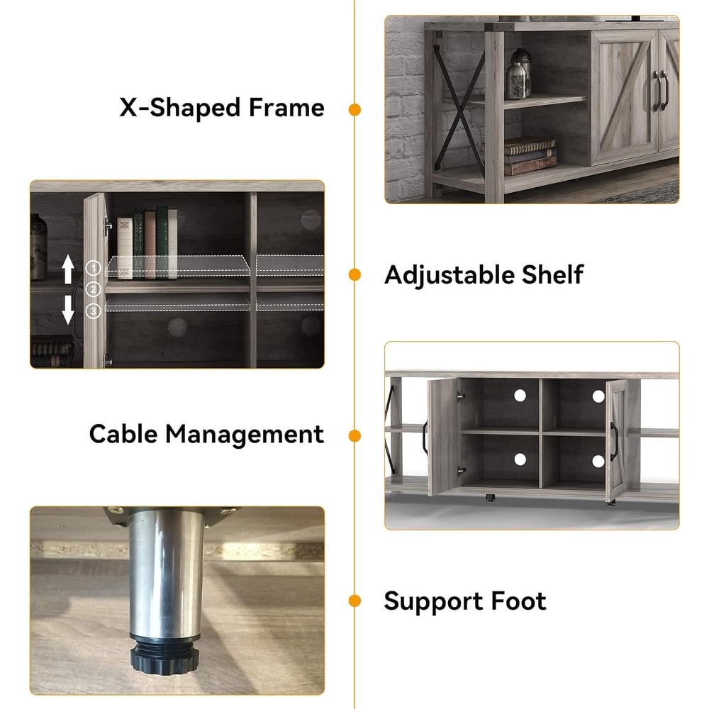 Wood Media Console Farmhouse TV Stand with Adjustable Shelves for Living Room 68 inch   M