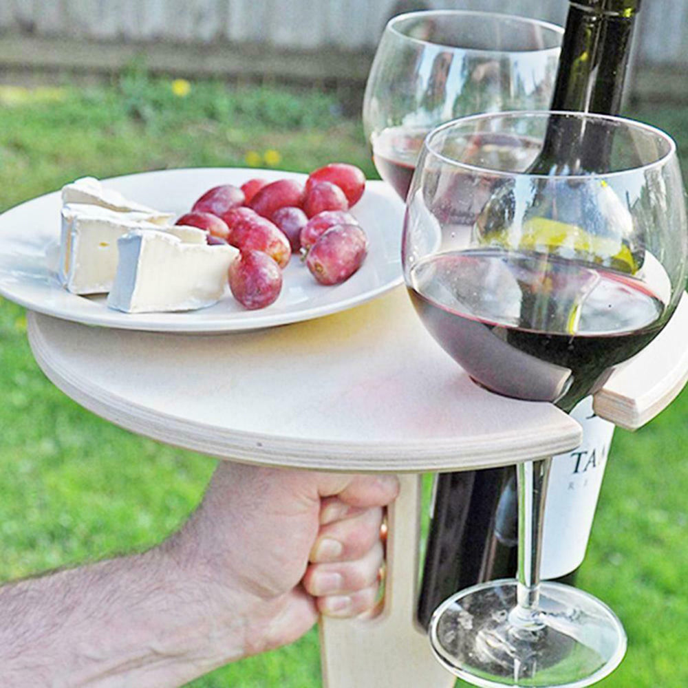 Portable Outdoor Folding Wooden Table Glass Holder for Beach Backyard Picnic Party