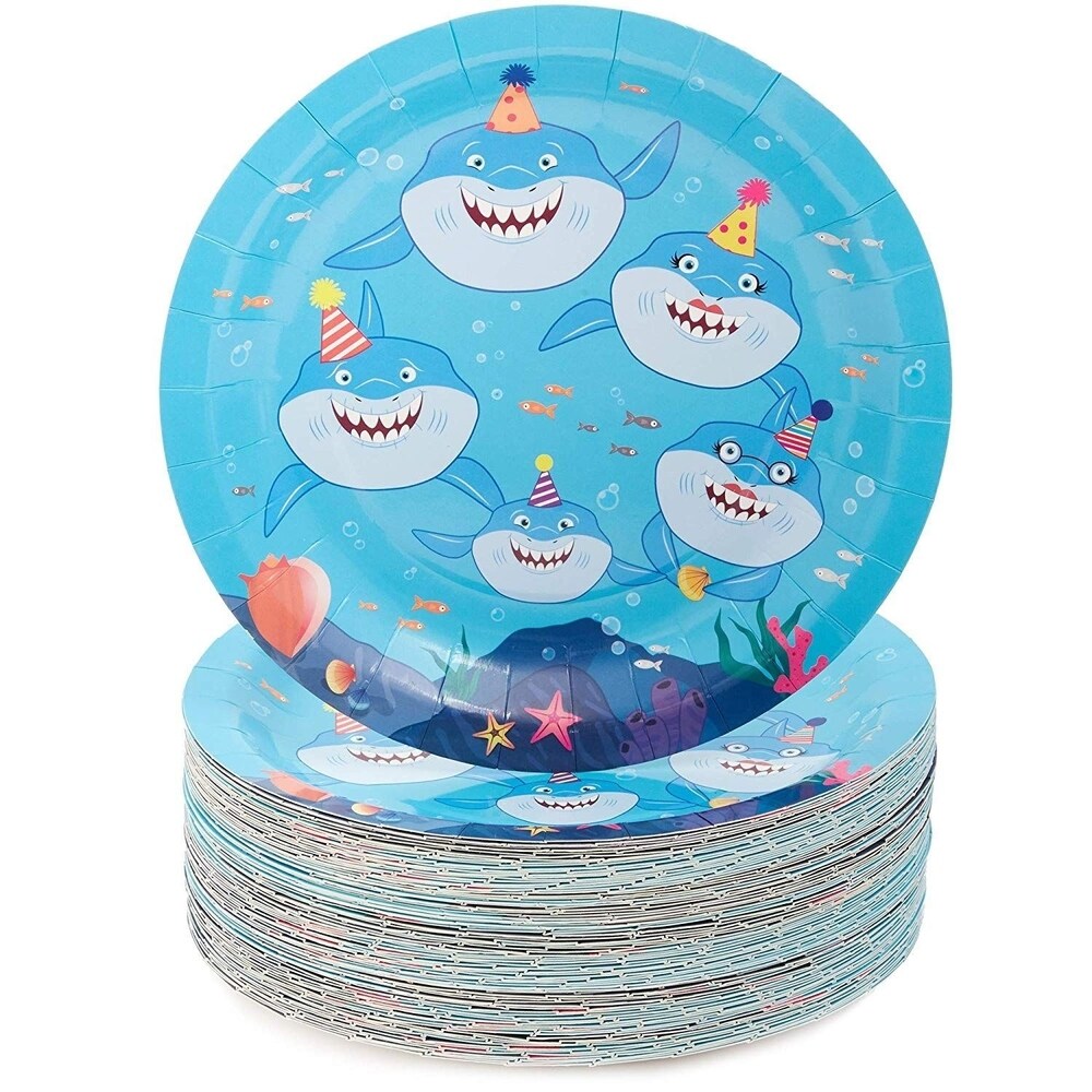 80 Pack Shark Happy Birthday Party Disposable Paper Plates 9\