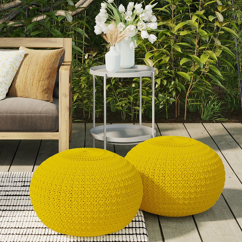 Simpli Home Sonata Round Knitted Indoor / Outdoor Pouf