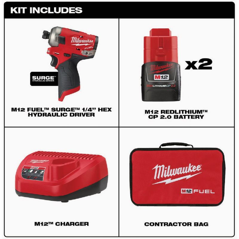 MW M12 FUEL SURGE Lithium-Ion Brushless Cordless Impact Driver Kit 1 4 In. Hex