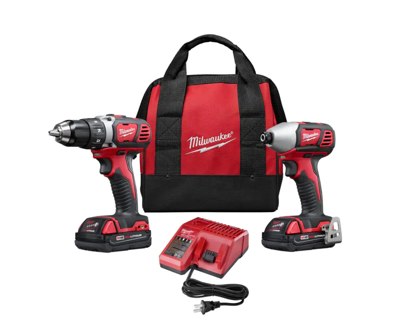 Milwaukee 2691-22 M18 18V Lithium-Ion Cordless Drill Driver/Impact Driver Combo Kit (2-Tool) W/ Two 1.5Ah Batteries， Charger Tool Bag