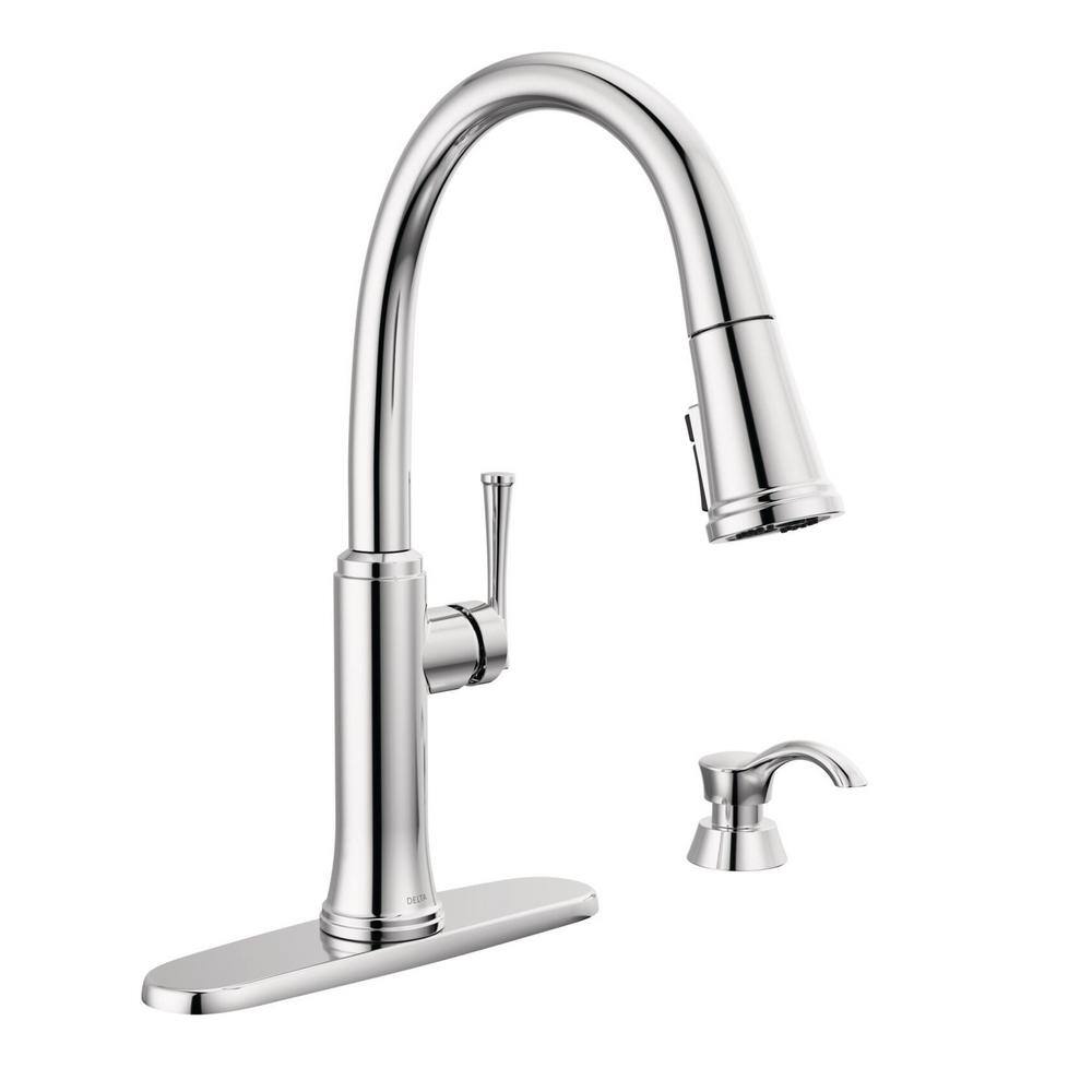 Delta Eldridge Single-Handle Pull Down Sprayer Kitchen Faucet with ShieldSpray Technology in Polished Chrome 19842Z-SD-DST