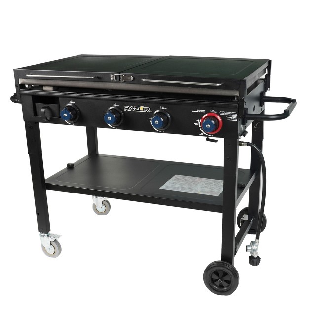 Razor Griddle Outdoor Steel Burner Propane Gas Grill Griddle With Wheels And Top Cover Lid Folding Shelves For Home Bbq Cooking