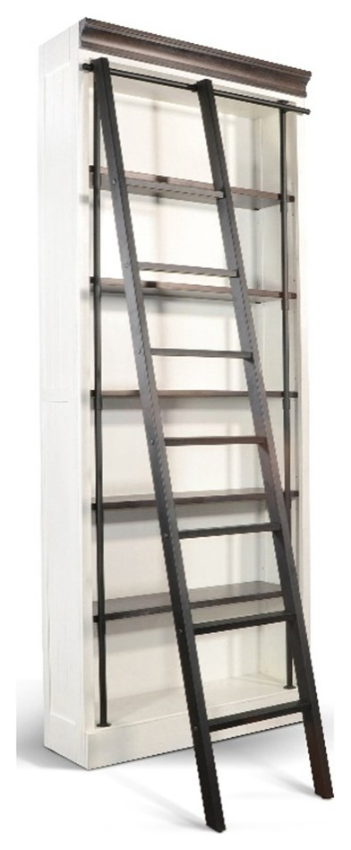 Sunny Designs Carriage House Wood and Metal Bookcase with Ladder in Off White   Farmhouse   Bookcases   by Homesquare  Houzz