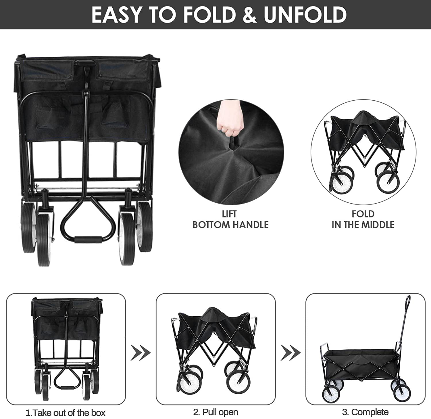 Increkid Collapsible Folding Utility Wagon Outdoor Garden Cart