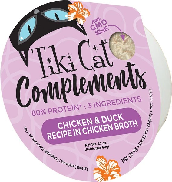 Tiki Cat Complements Chicken and Duck Recipe in Chicken Broth Wet Cat Food Topper， 2.1-oz， case of 8