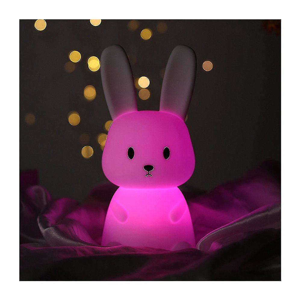 Bunny Silicone Night Light Children Usb Charging Bedside Lamp With 7 Light Changes and Tap Control and Timing Function 1200 Mah