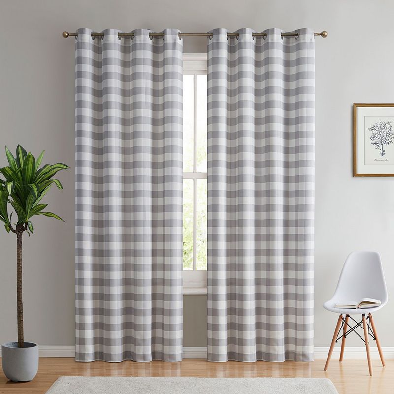 THD Cedar Buffalo Check Textured Light Filtering Grommet Lightweight Window Curtains Drapery for Bedroom， Dining Room and Living Room， Set of 2