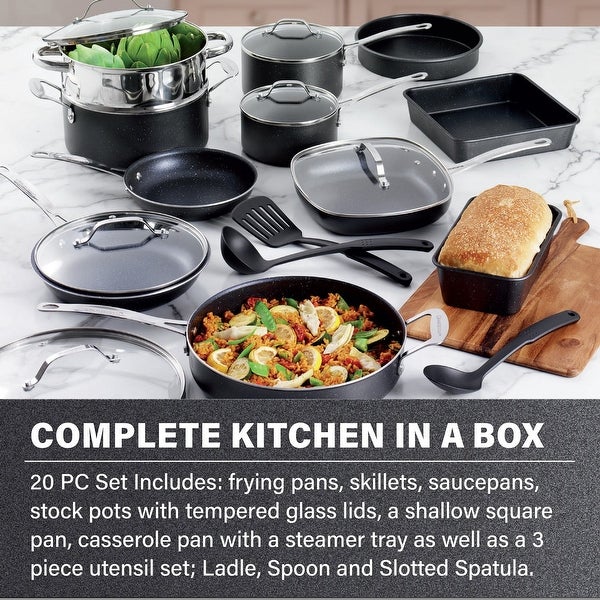 20 Piece Complete Cookware Bakeware Set with Ultra Non-stick 100% PFOA Free Coating-Includes Frying Pans， Saucepans， Stock Pots