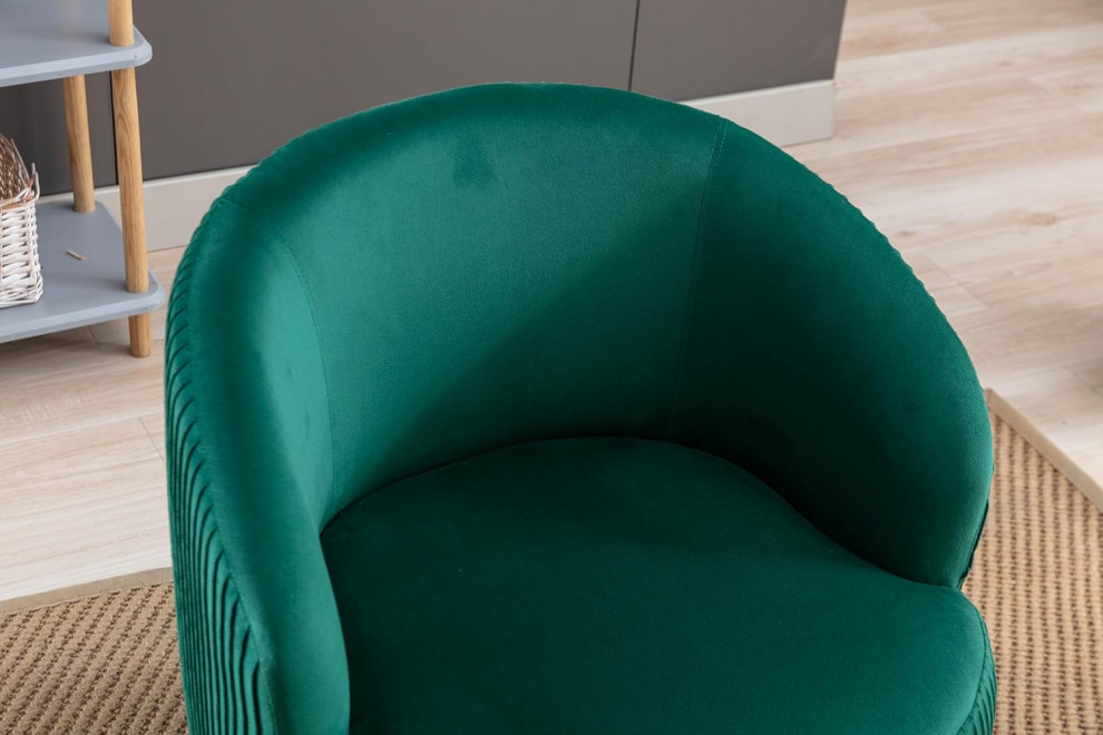 Elegant Accent Chair  Swivel Design With Channel Tufted Exterior  Green Velvet   Modern   Armchairs And Accent Chairs   by Decor Love  Houzz