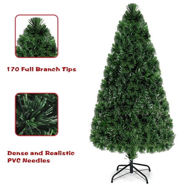 Costway 5Ft PreLit Fiber Optic PVC Christmas Tree Metal Holiday