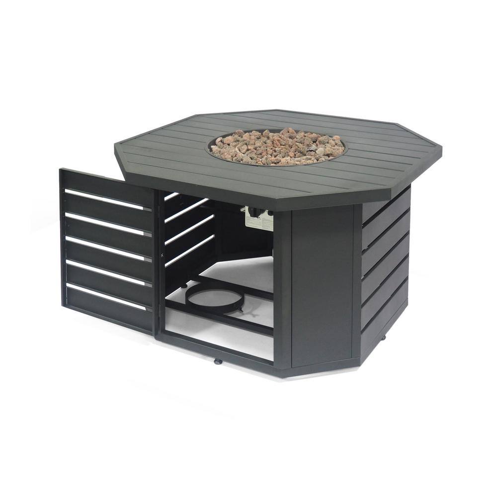 Noble House Rene 45 in. W x 24 in. H Outdoor Iron Gas Burning Matte Black Octagonal Fire Pit 69666