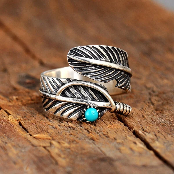 🔥 BIG SALE - 47% OFF🔥🔥🎁Boho Feather Turquoise Adjustable Ring