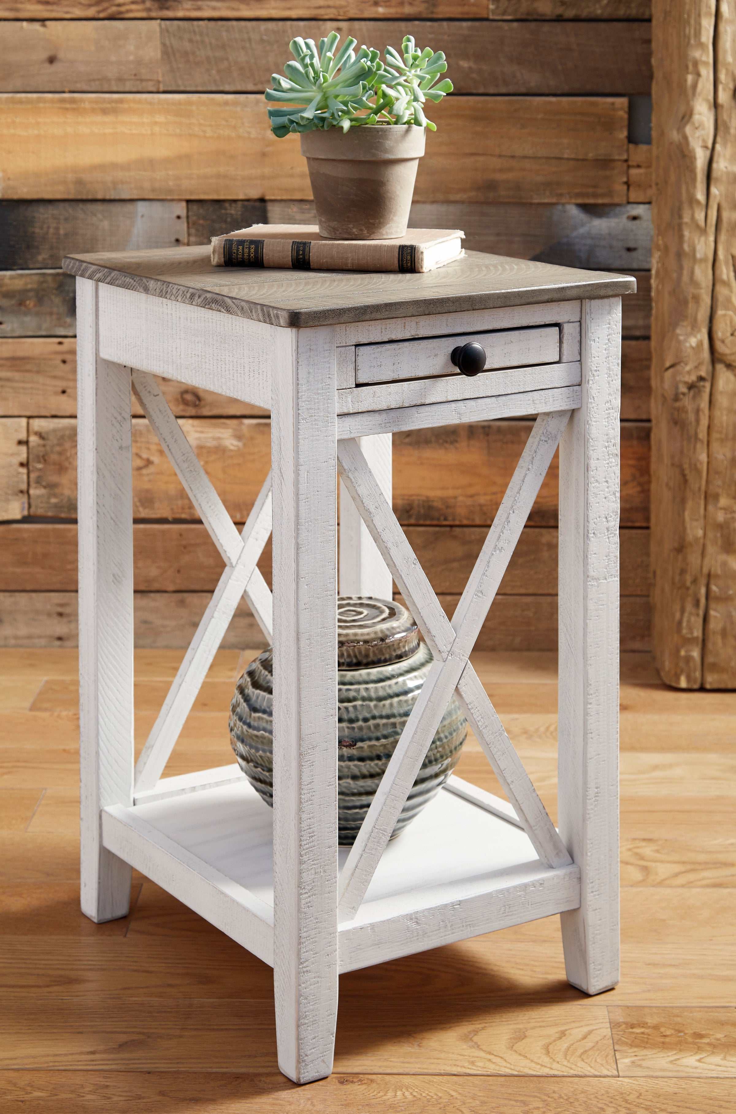 (Online Special Price) Adalane White & Gray Accent Table