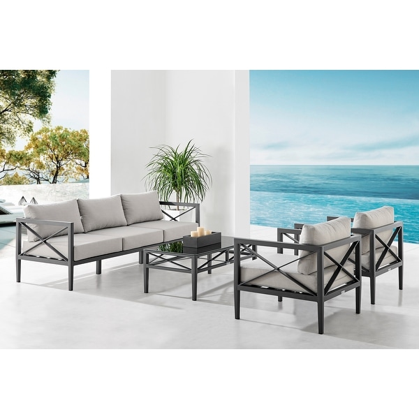 Sonoma Dark Gray Aluminum Outdoor Patio 4 Piece Deep Seating Conversation Set