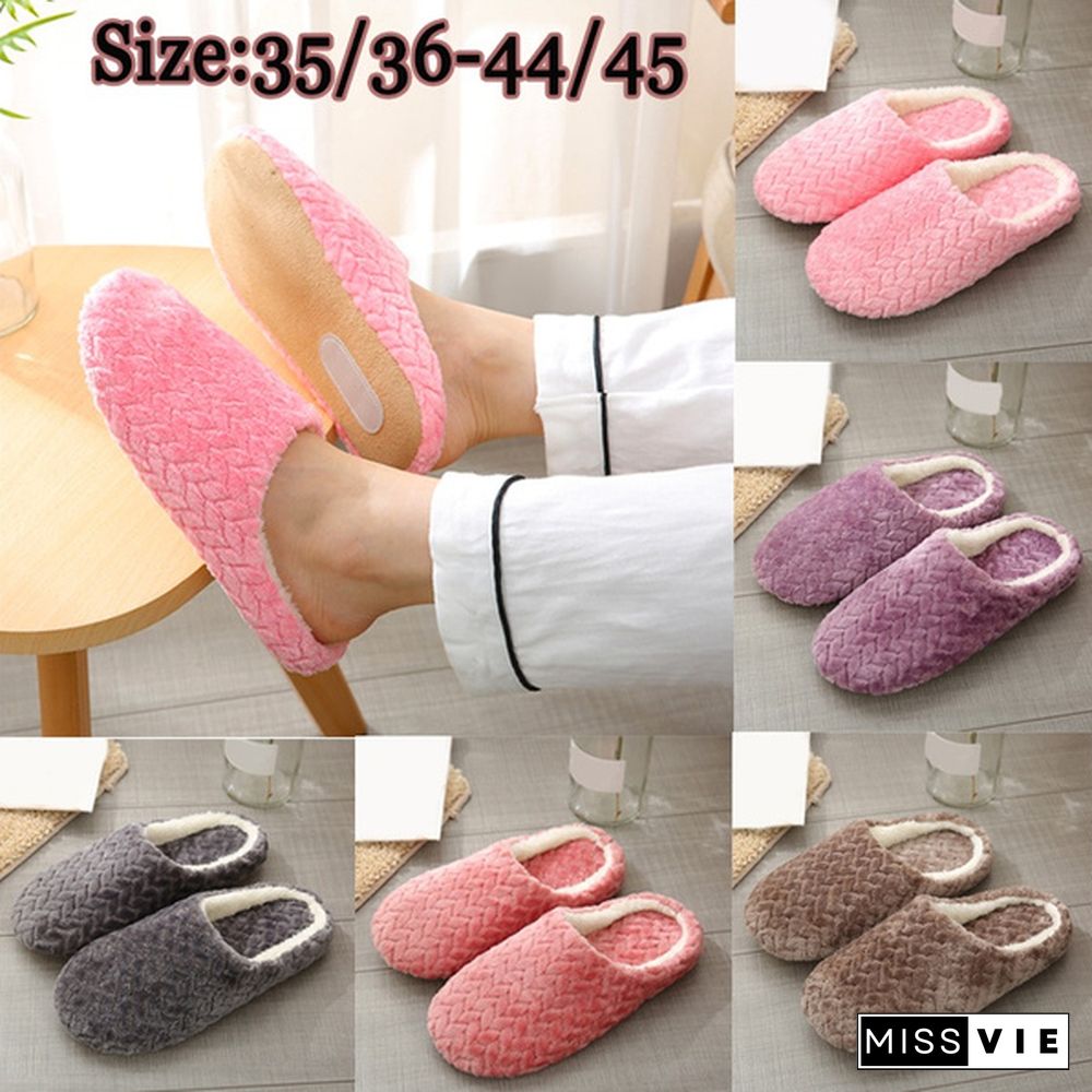 Ladies Fashion Plus Size Soft Bottom Plush Slippers Non-Slip Wooden Floor Indoor Couples Cotton Slippers