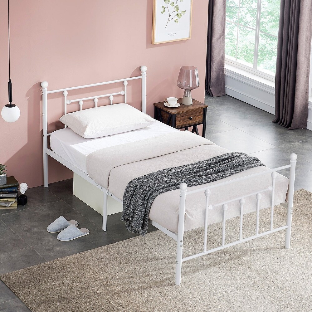 White Platform Bed Frame With Headboard  Twin/ Full/Queen Size Bed