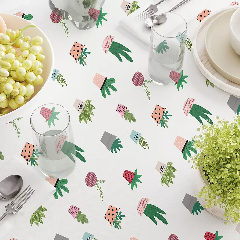 Square Tablecloth， 100% Polyester， 60x60， Cartoon Succulents