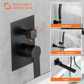 Aurora Decor Ami Single-Handle Wall Mount Roman Tub Faucet with 180 Swivel spout and Hand Shower Ceramic Disc in Matte Black SMDHD2A88030B