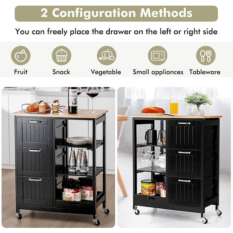 Rolling Kitchen Island Utility Storage Cart with 3 Large Drawers