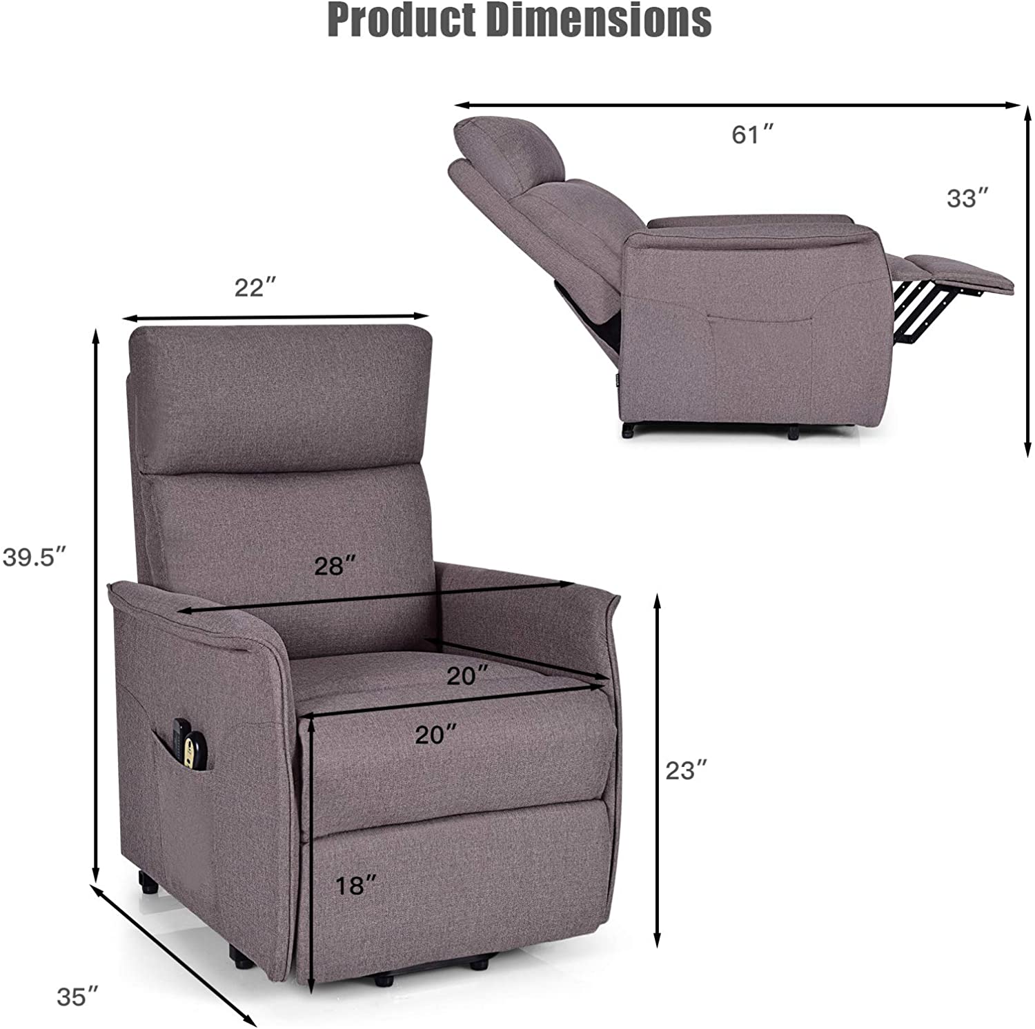 Power Lift Massage Recliner Chair for Elderly, Soft Fabric Sofa Chair