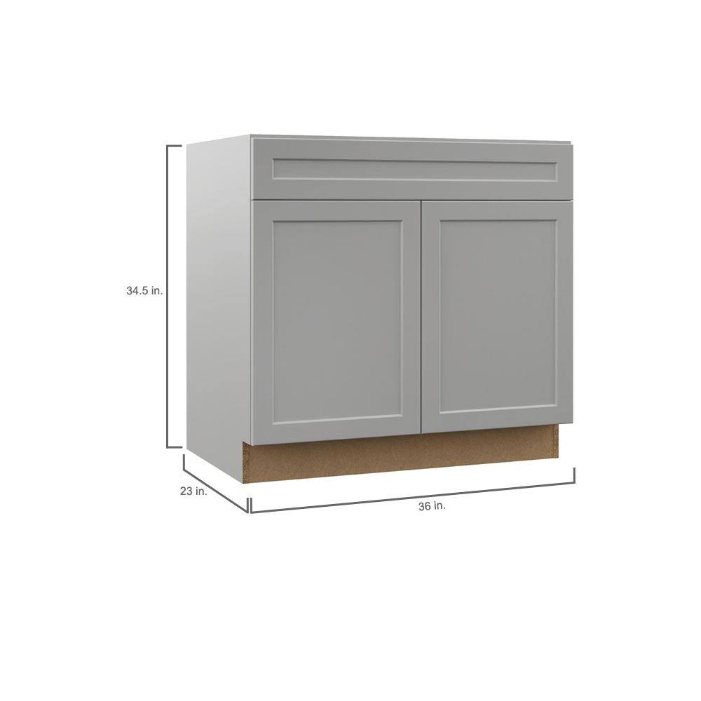 Hampton Bay Designer Series Melvern Assembled 36x34.5x23.75 in. Sink Base Kitchen Cabinet in Heron Gray BS36-MLGR