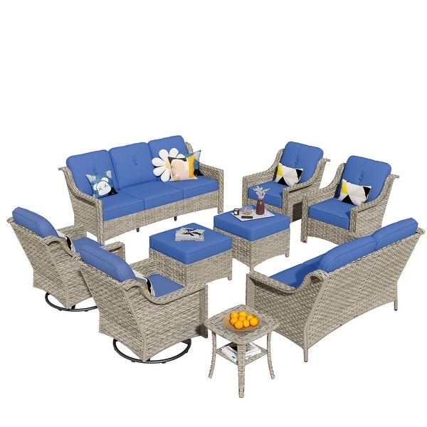 HOOOWOOO 9piece Patio Wicker Furniture Conversation Set with Swivel Chair and Loveseat Sofa