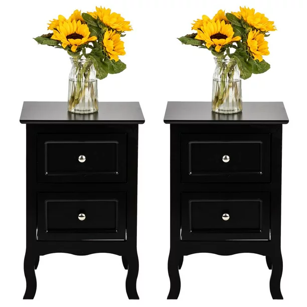 FCH UBesGoo Set of 2 Nightstand Wood End Tables Pair Bedroom Table Furniture， Black Night