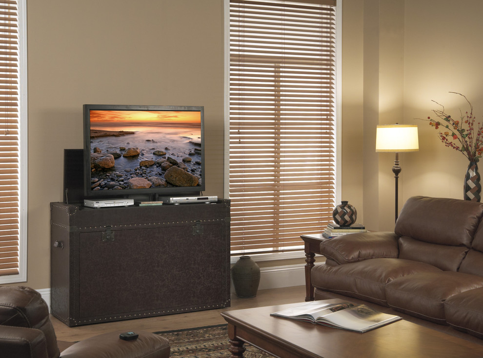 Ellis Trunk End of Bed Anyroom Lift Cabinet  Leather   Traditional   Entertainment Centers And Tv Stands   by Tuscanbasins  Houzz