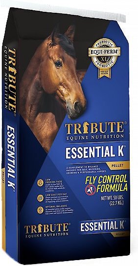 Tribute Equine Nutrition Essential K With Fly Control Formula Horse Food， 50-lb bag