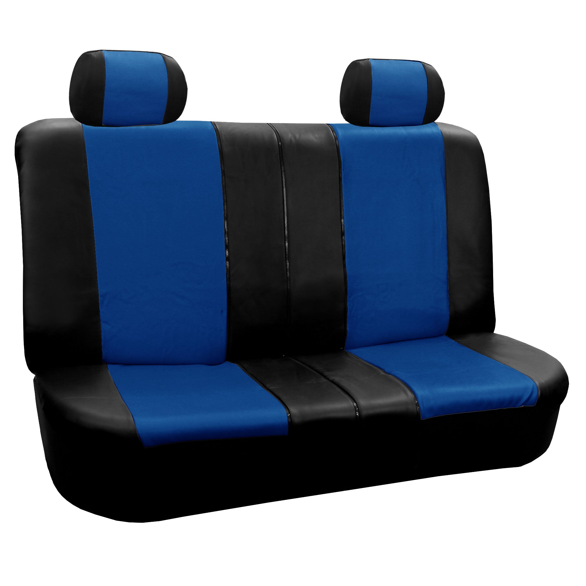 FH Group Blue Black Racing Faux Leather Airbag Compatible Split Bench Car 4 Headrest Seat Covers， Full Set