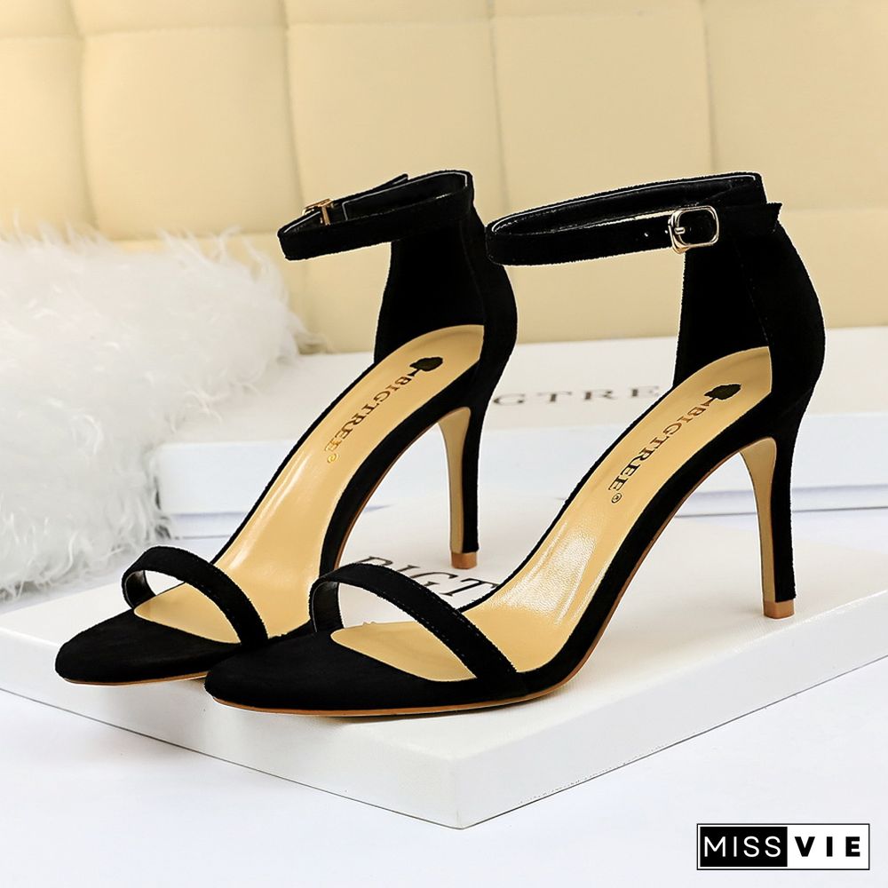 Women 10cm High Heels Flock Stripper Sandals Female Fetish Strappy Red Shoes Lady Valentine Green Summer Classic Sexy Pumps