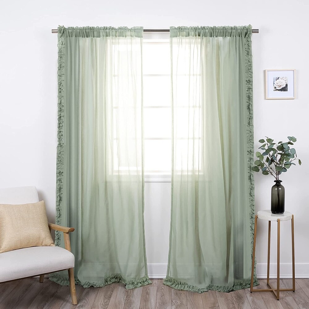 Aurora Home Ruffle Border Linen Look Curtain Panel Pair   52\