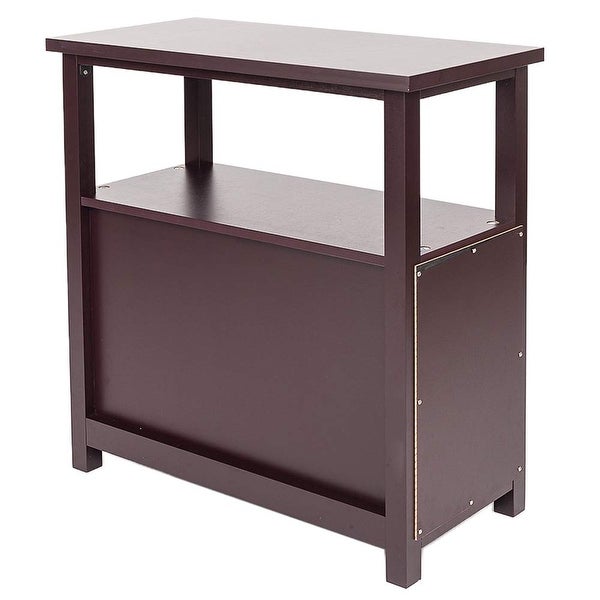 Double-Tier Coffee Side Table with Two Drawers Coffee，Side Table Living Room Narrow Rustic End Table Bedroom