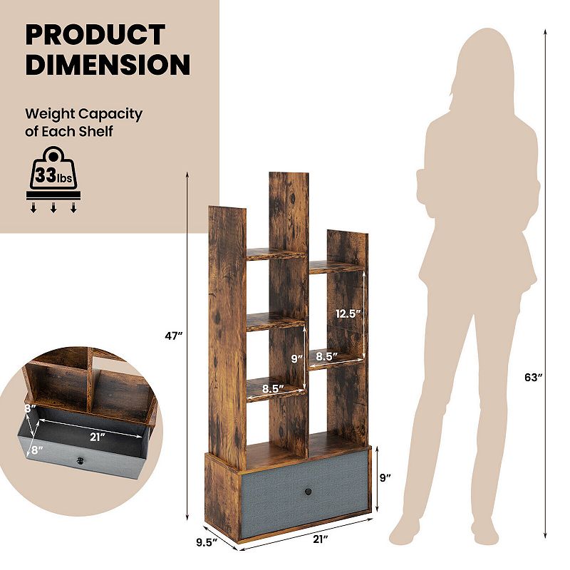 7-tier Open-back Bookshelf With Drawer