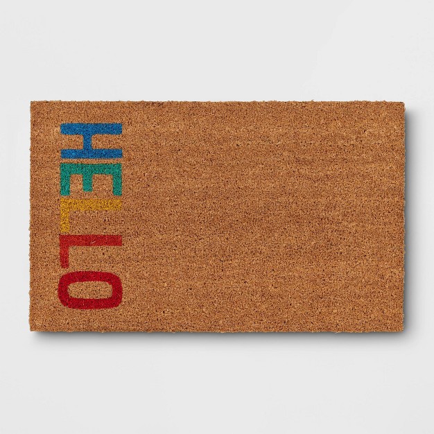 x27 hello x27 Rainbow Coir Doormat Natural