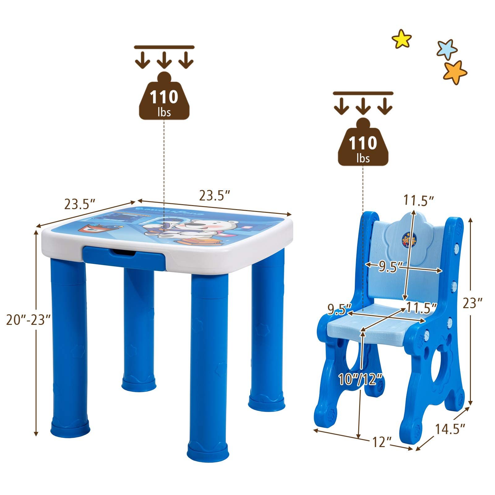 Costzon Kids Table and Chair Set, 3-Piece Toddler Activity Table and Chairs with Storage Drawer