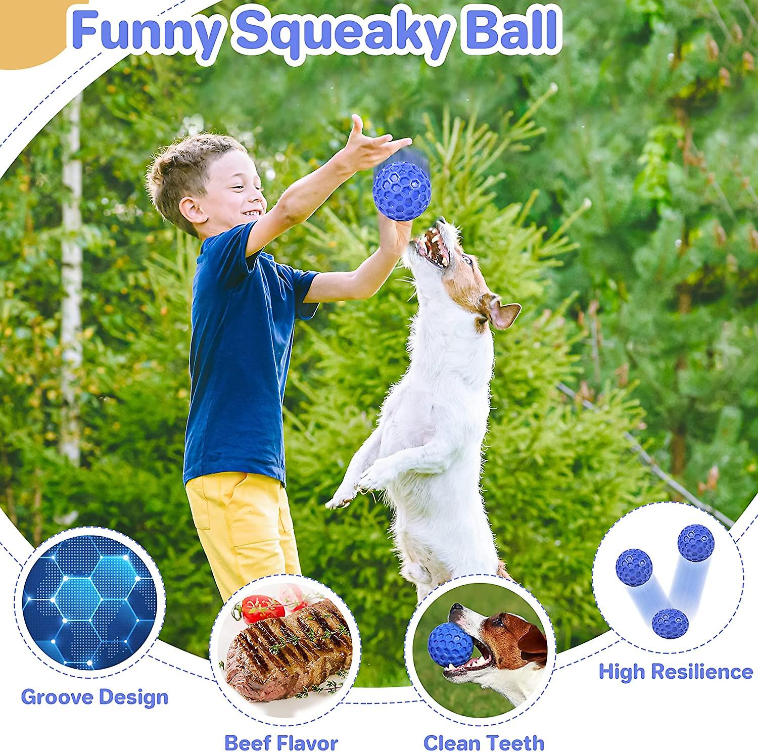 Indestructible Squeaky Dog Balls， Interactive Dog Toys For Aggressive Chewers Large Breed For Relieving Anxiety， Dog Chew Toys Balls For Aggressive Ch