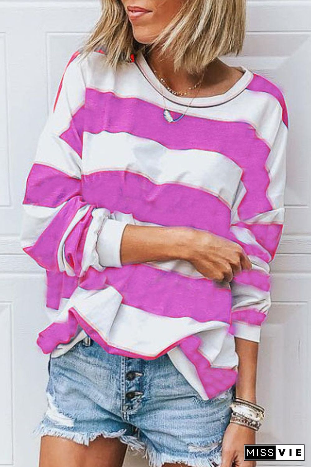 Striped Patchwork Long Sleeve Casual T-Shirt