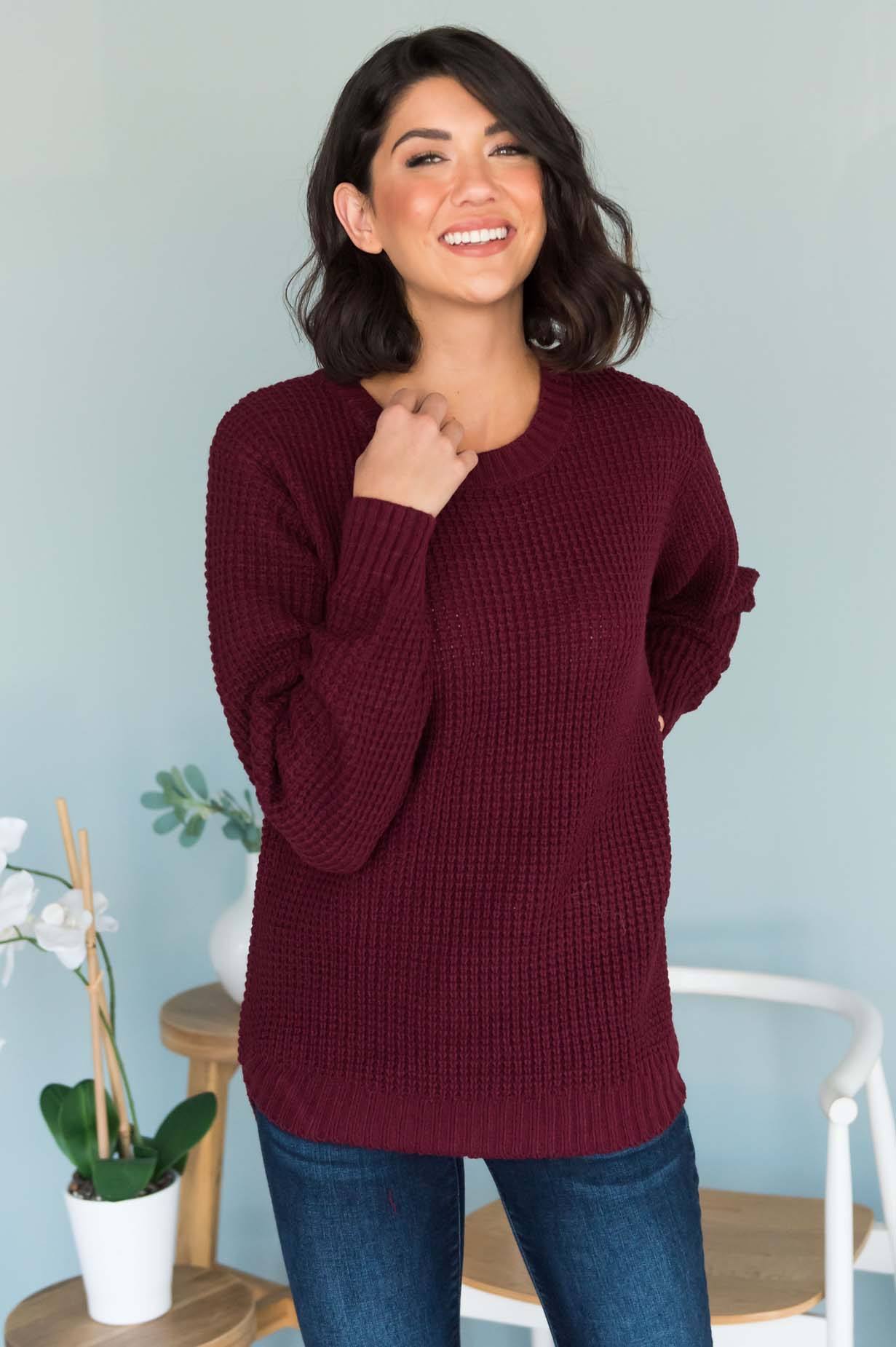 Fall Retreat Rib Stitch Modest Sweater