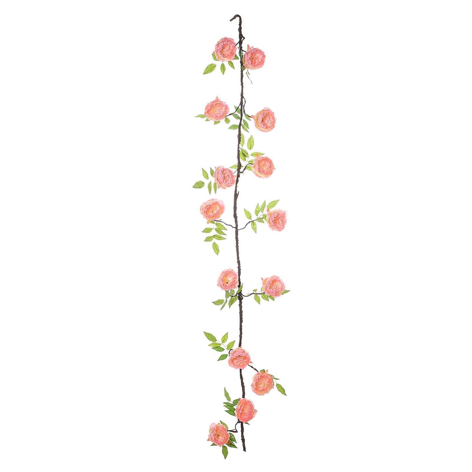 Blush Artificial Silk Peony Hanging Flower Garland, Faux Vine 6ft