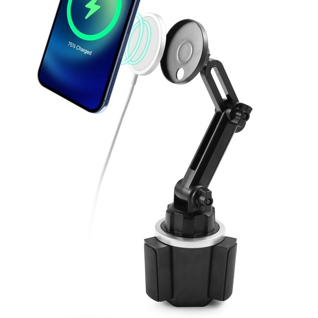 Insten Car Cup Phone Holder Compatible With Magsafe Charger Wireless Charging Pad Long Adjustable Mount Cradle