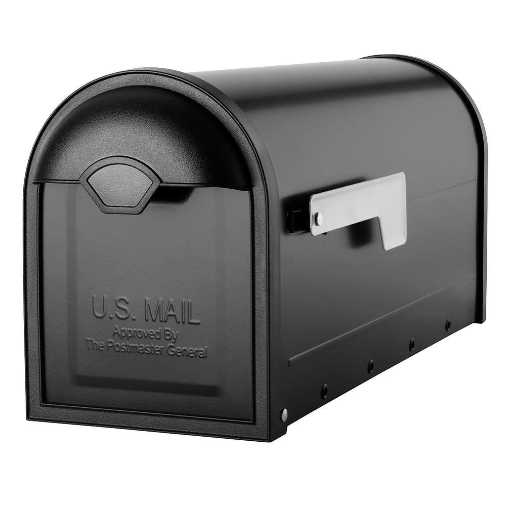Architectural Mailboxes Winston Black Large Steel Post Mount Mailbox with Nickel Flag 8830B-10