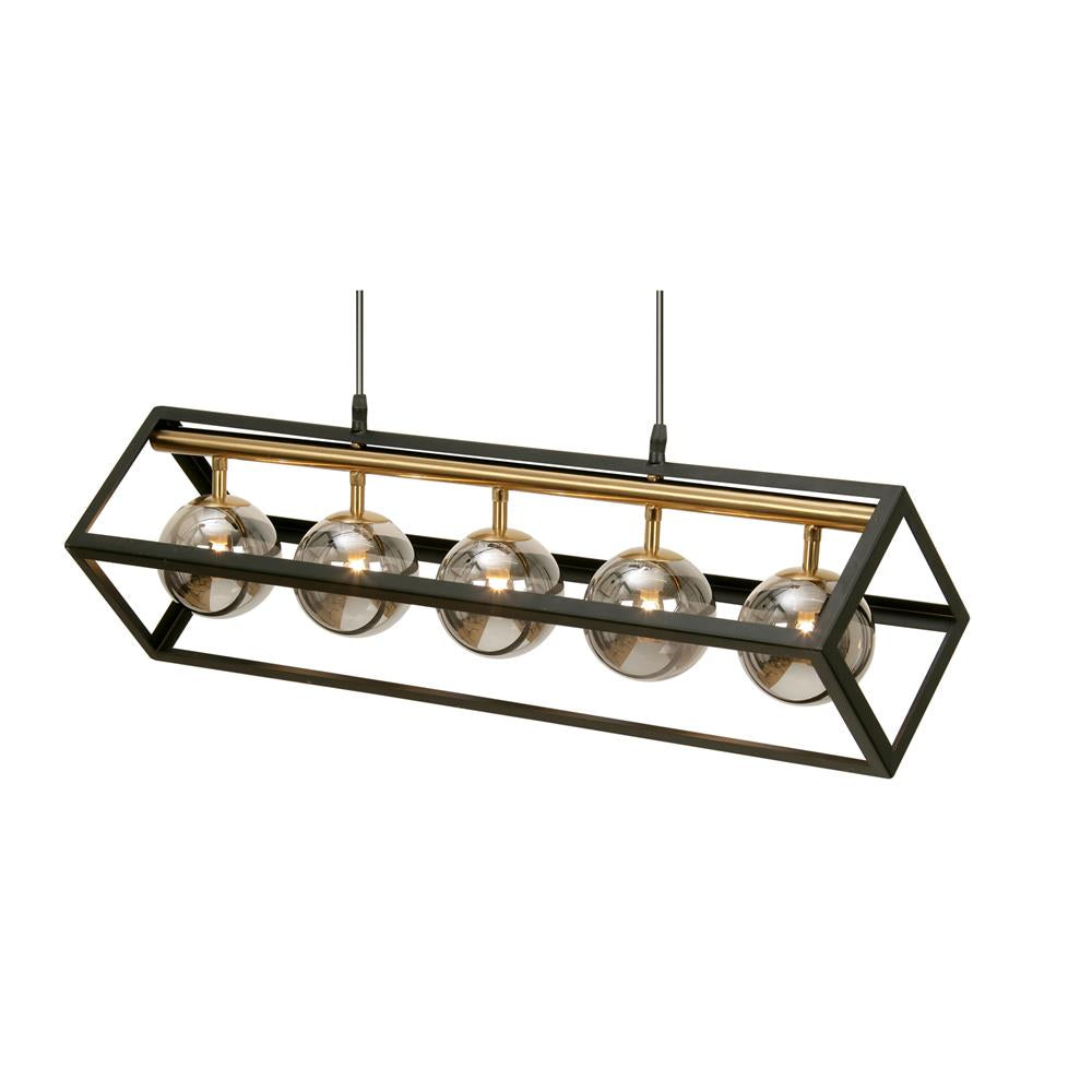 Oaks 4284/5 BK Black & Gold Vintage Geometric 5 Lamp Bar Pendant