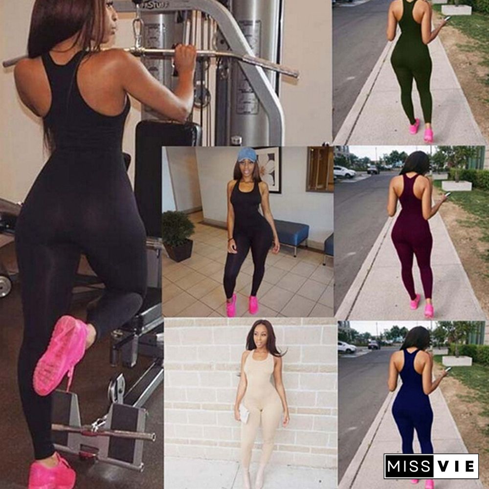 Women's Fashion Sleeveless Sexy Tight Club Bodysuit Long Pants Bodycon Yoga Romper Jumpsuit