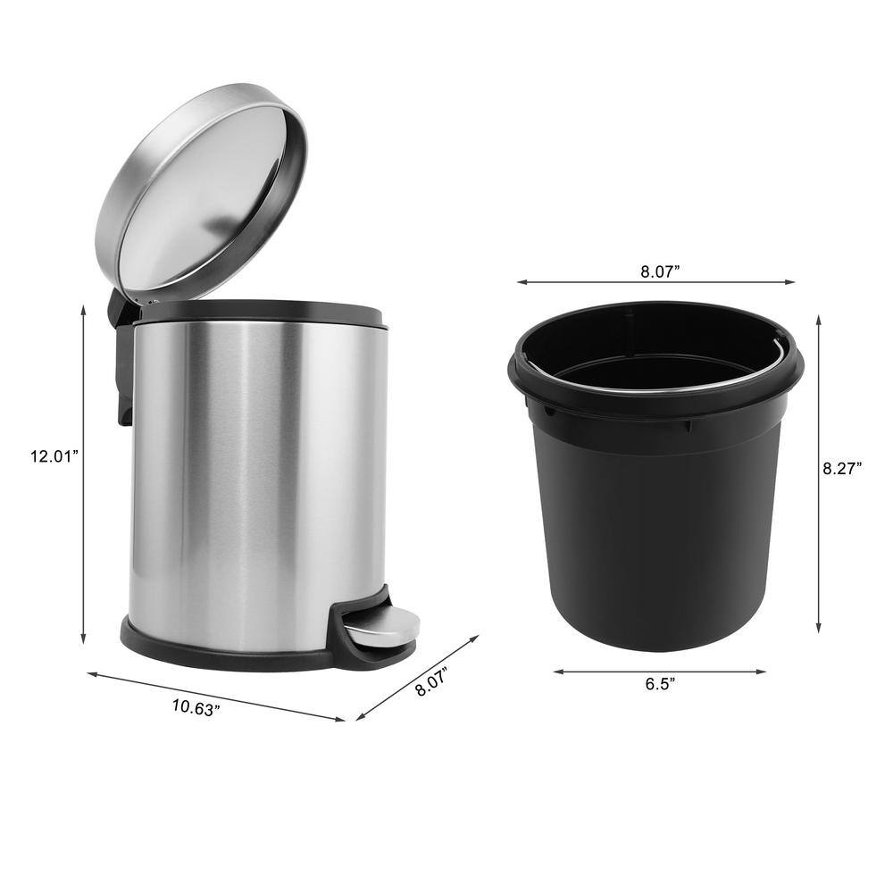 Innovaze 1.3 Gal. Stainless Steel Brushed Fingerprint-Resistant Round Step-on Trash Can MGCS-AS2004